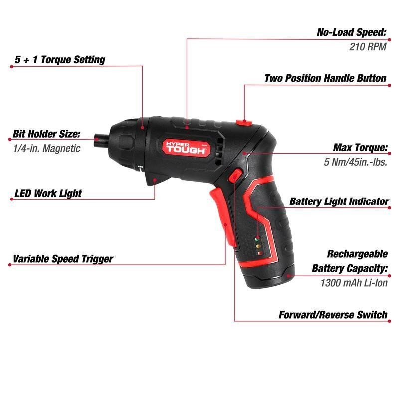 4V Cordless Rotating Screwdriver Compact Lightweight Adjustable Handle LED Light