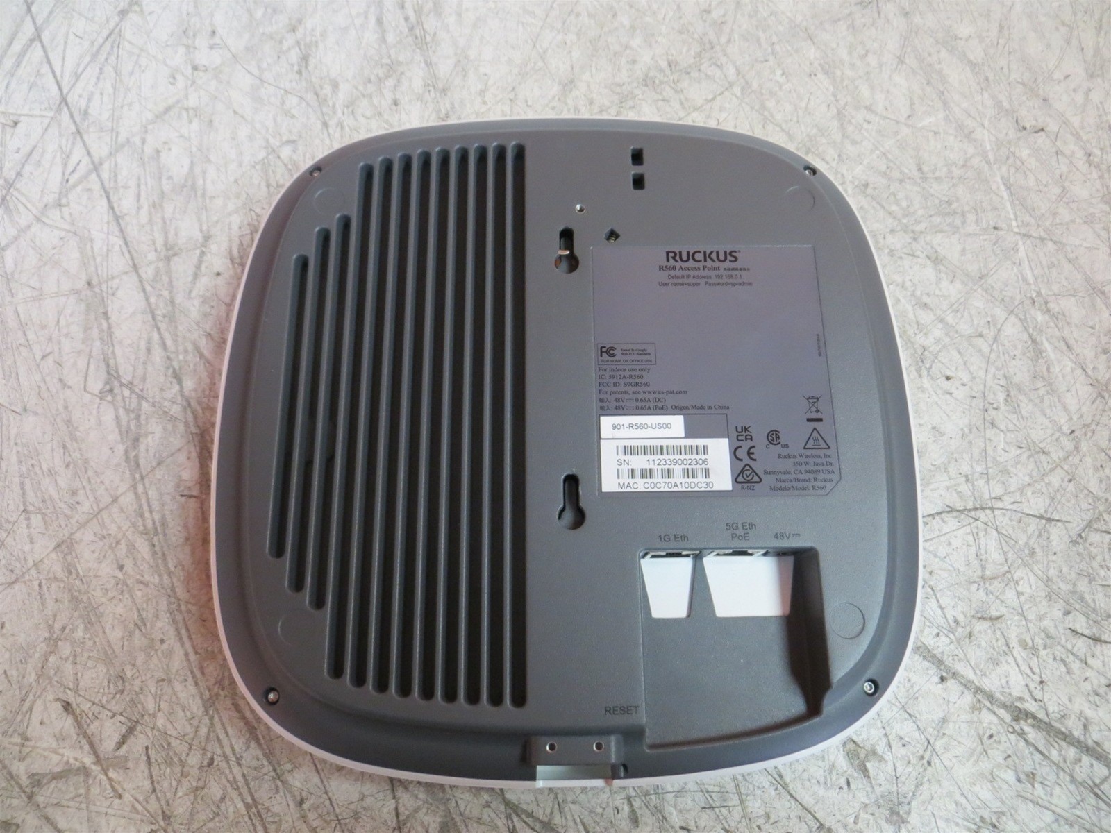 Ruckus R560 901-R560-US00 Indoor Access Point Factory Reset