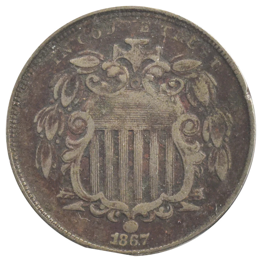 1867 Shield Nickel With Rays (VG)