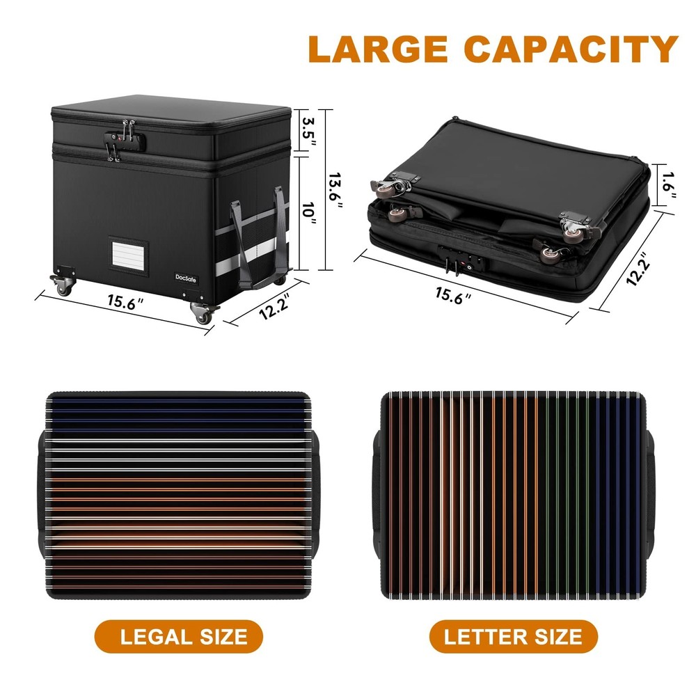 DocSafe Fireproof Document Box with Lock and Wheels
