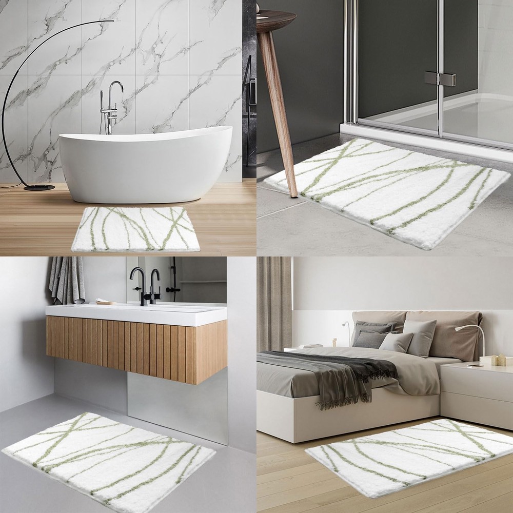 Tititex Luxury White Sage Green Curve 1'4" x 2' (Rectangular),