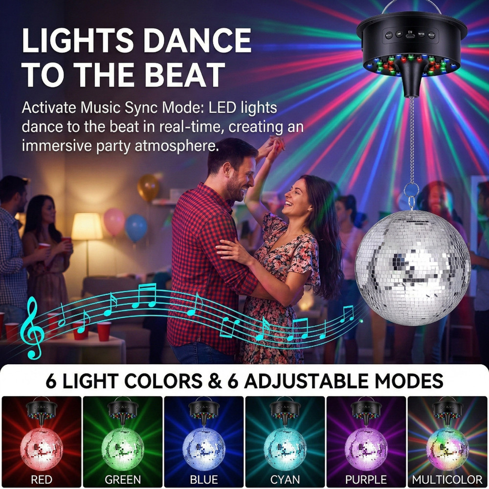 Party Disco Ball Motor Light w/ Remote Rotating Mirror Spinner Adjustable Speed