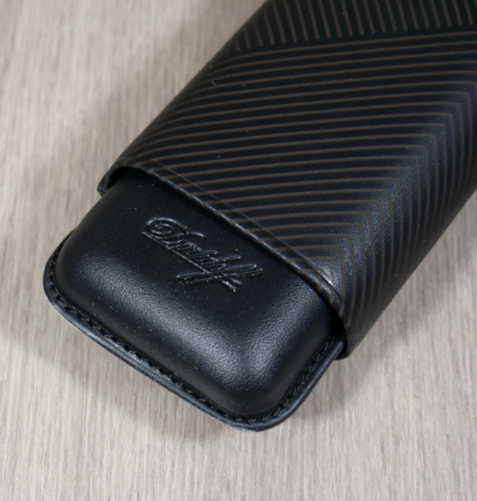 Davidoff Black Leather Leaf Pattern Double Cigar Case / Pouch 105582