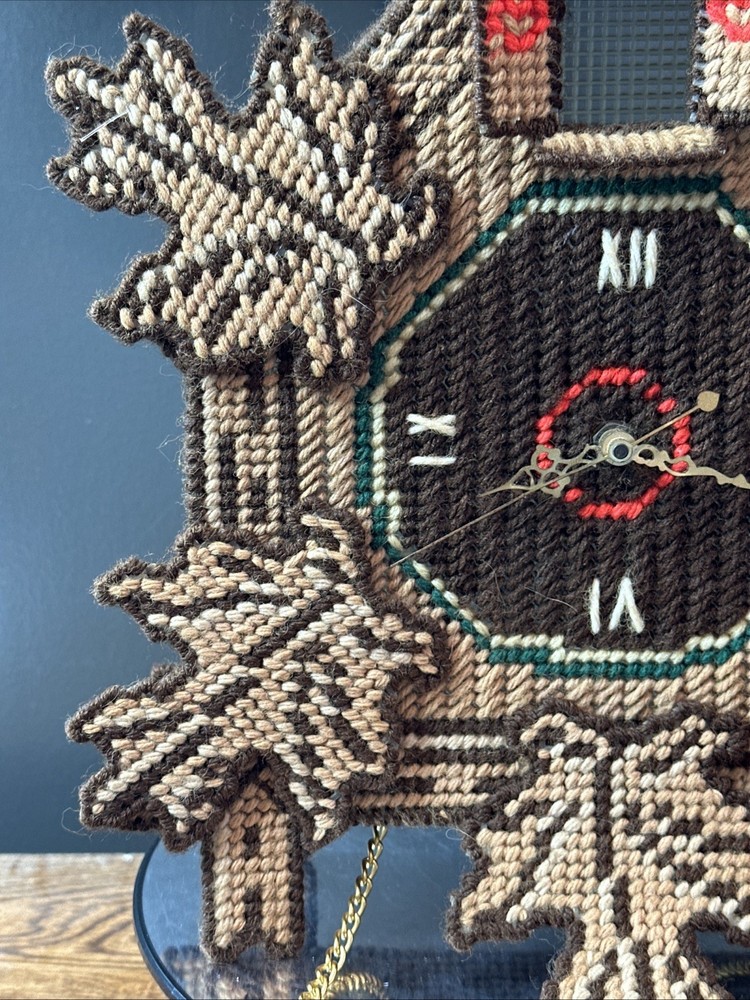 Vintage 13" x 11" Plastic Canvas Cuckoo Clock (unknown functionality)