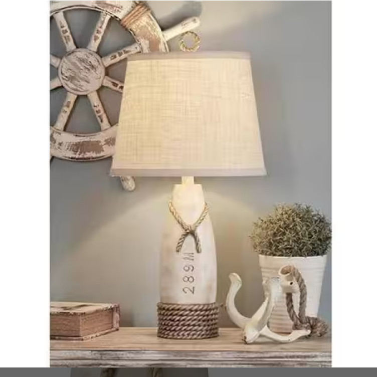 StyleCraft Table Lamp 26" Toggle Button Switch Distressed White w/ Linen Shade
