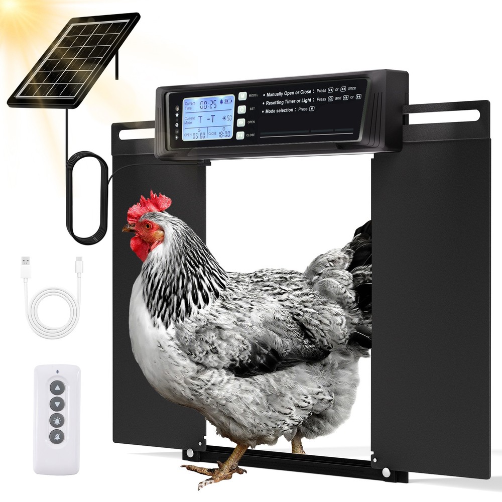 Extra Large Solar Automatic Chicken Coop Door Poultry Gate W/ Timer Light Sensor