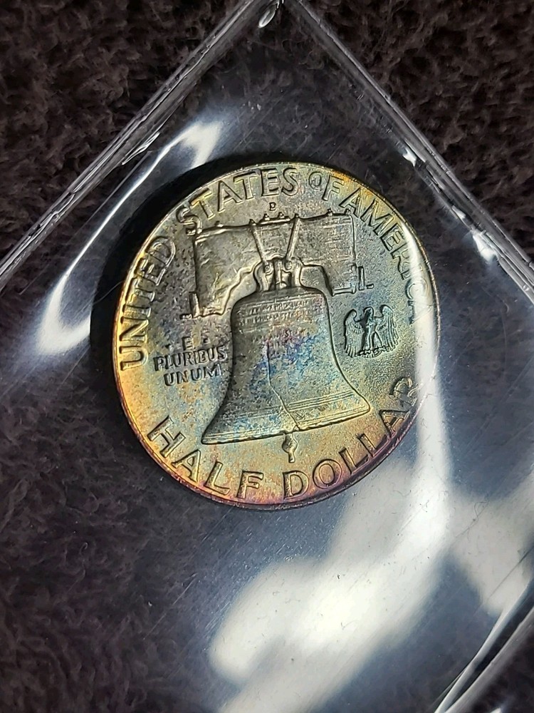 1961-D Rainbow Toned Franklin Half Dollar