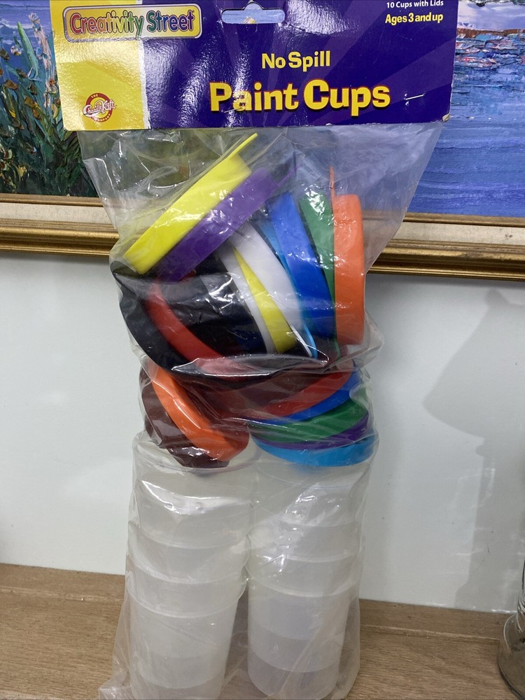 Creativity Street No-Spill Round Paint Cups with Colored Lids, 3" Diameter. E12