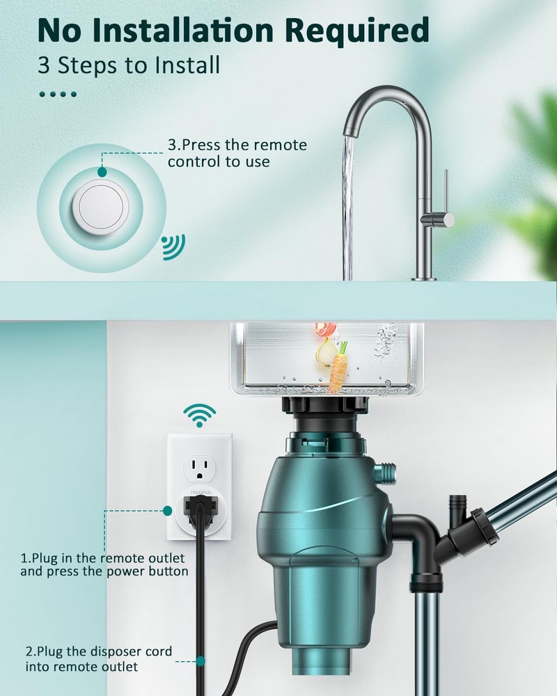 Garbage Disposal Wireless Switch Kit 15a/1500w 500 Feet Rf Range Remote Control