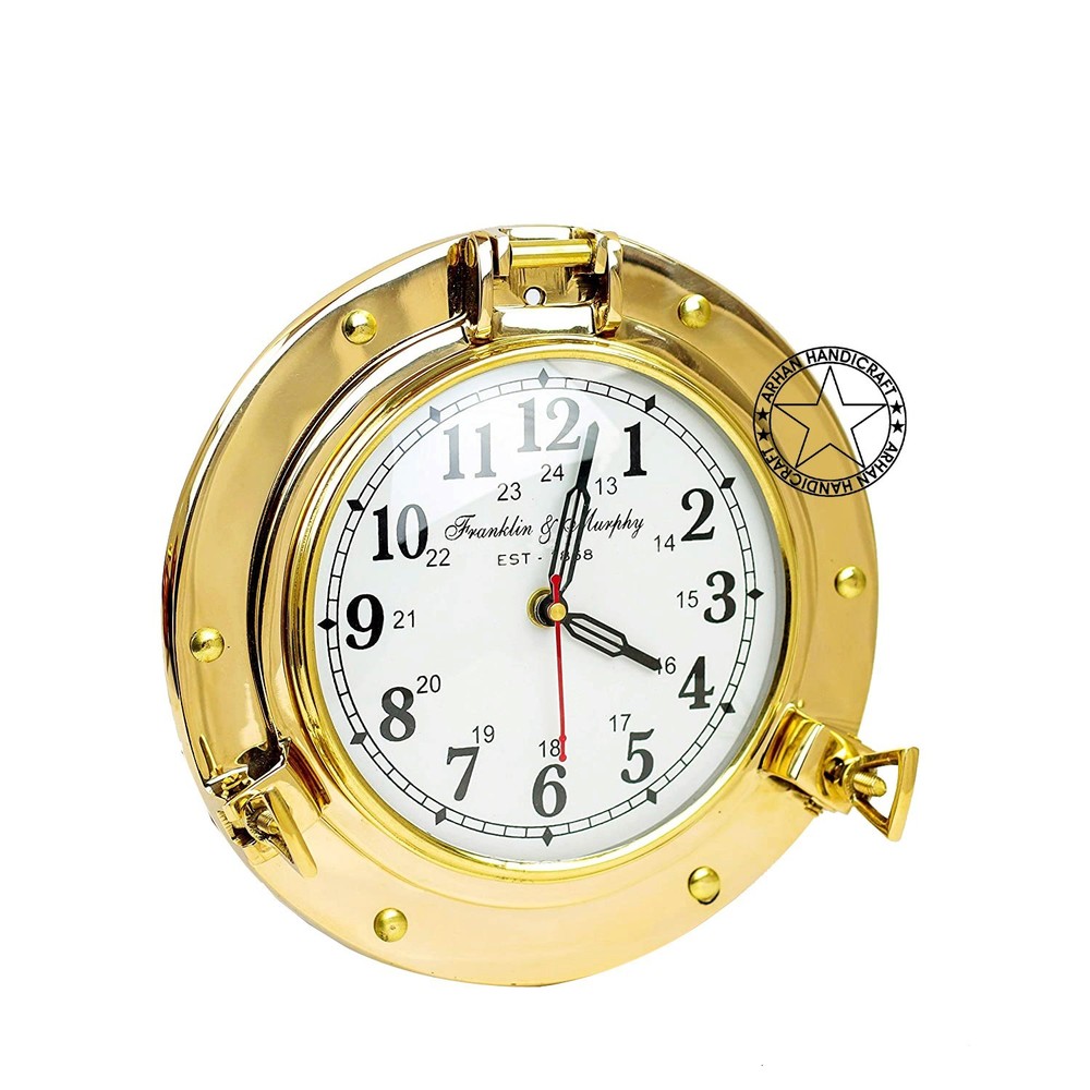 Solid Brass Nautical Navigation Marine Brass Porthole Wall Mounted Clock 17 MNJH
