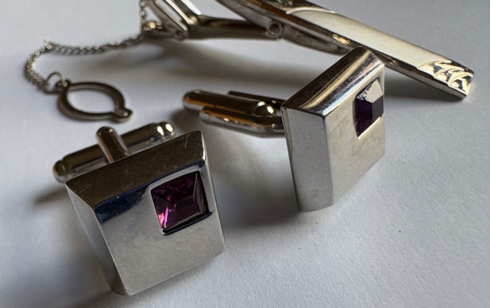 Cufflinks and tie pin, simple costume set