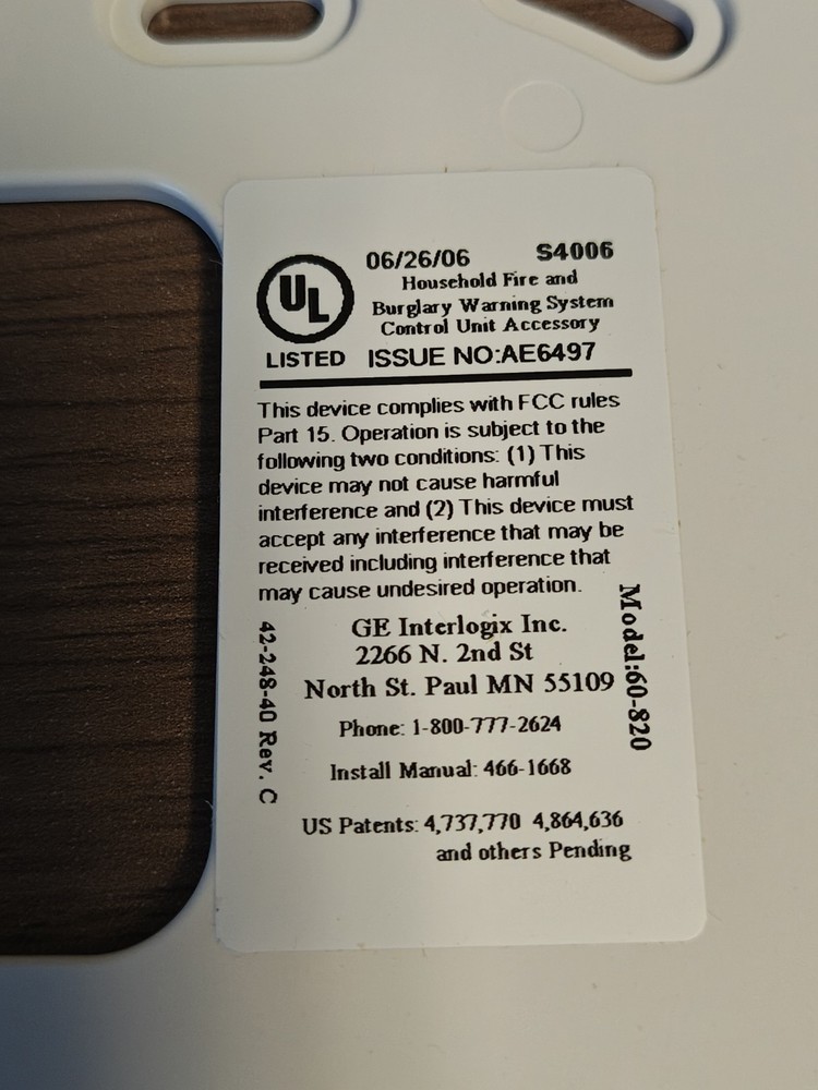 GE Interlogix 60-820 Fixed Display Touchpad for Concord