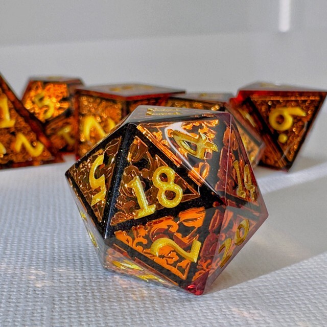 Sage's Arabesque Copper Sharp Edge Resin Polyhedral Dice Set DnD RPG TTRPG