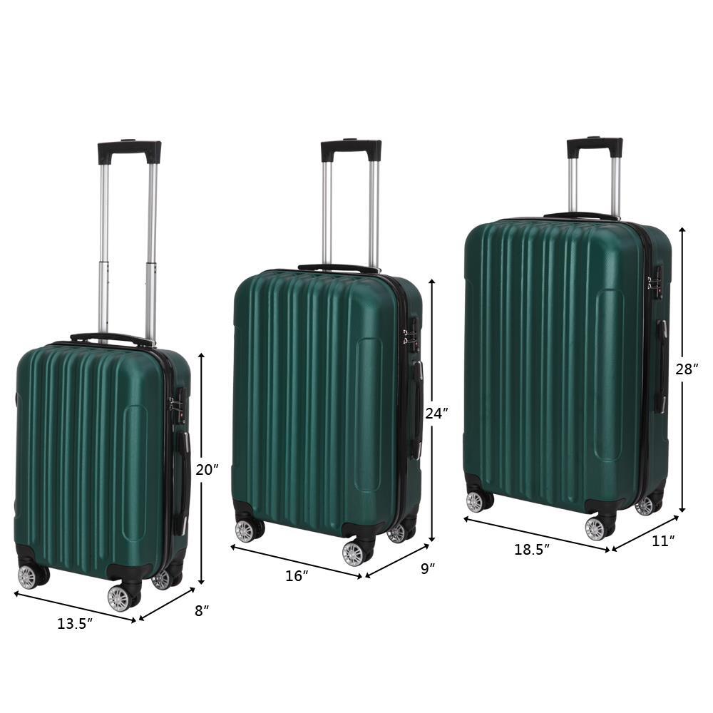 20" 24" 28" Luggage Travel Set ABS Trolley Hard Shell Suitcase w/TSA Lock Green