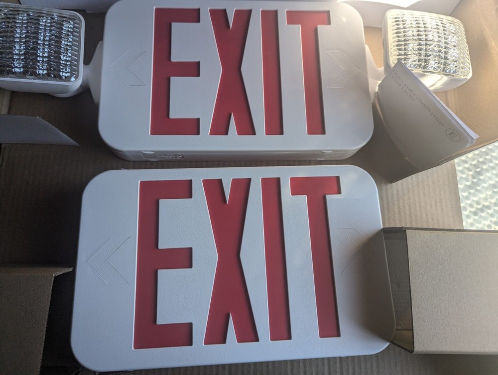 LFI Lights Red LED Exit Sign Emergency Light Combo UL 2 Pack COMBO2-R-W-BB-2
