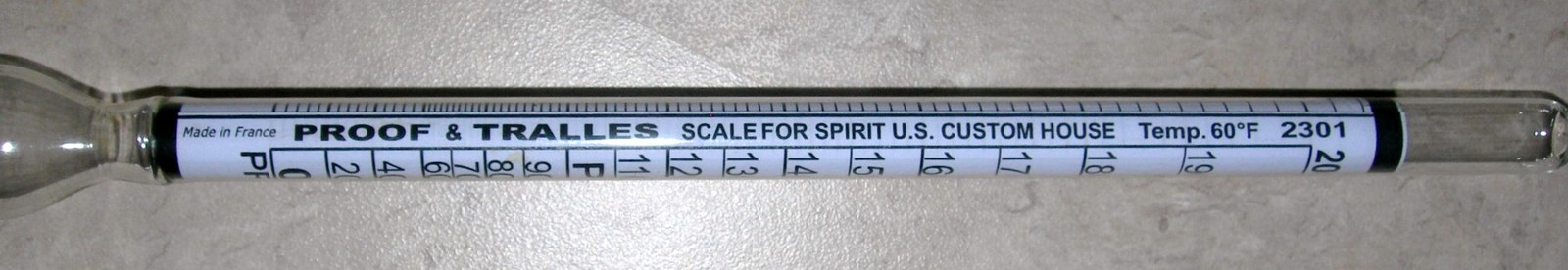 PROOF & TRALLE % ALCOHOL HYDROMETER for MOONSHINE STILL and DISTILLED SPIRITS