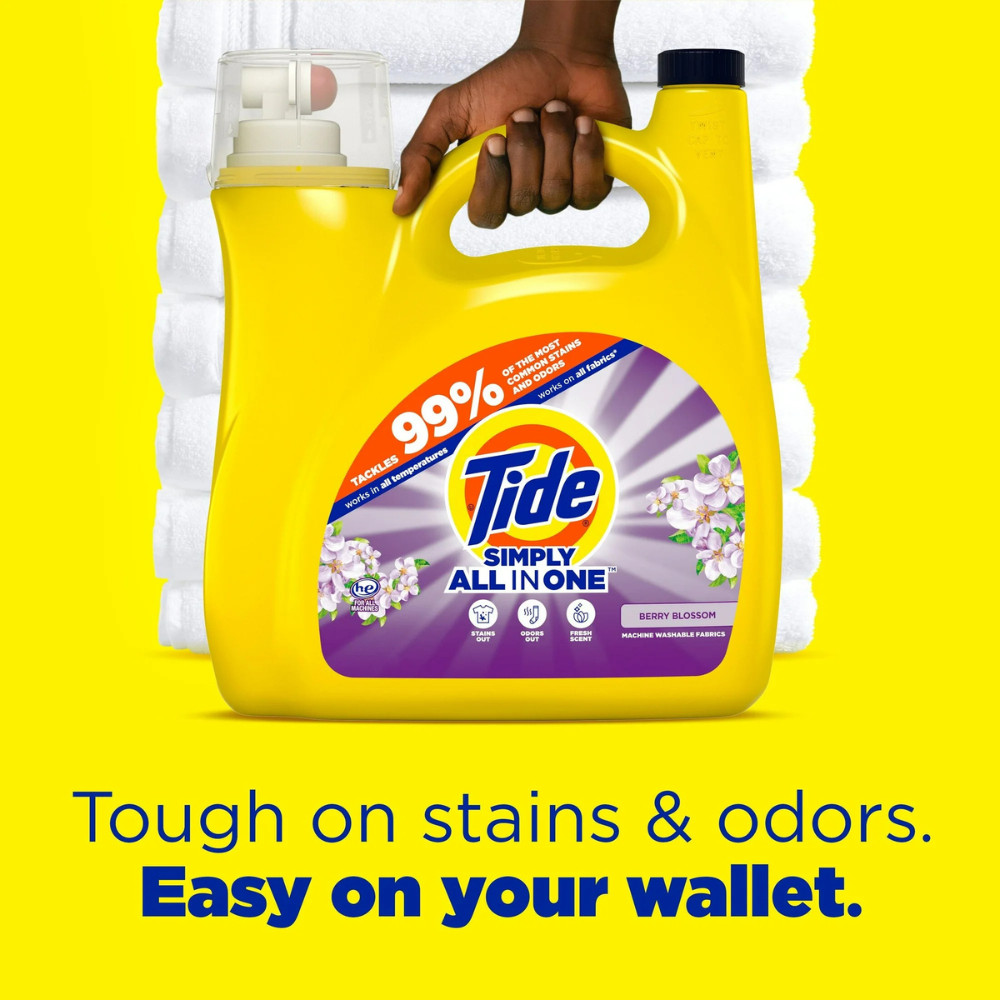 Tide Simply Laundry Detergent Liquid, Berry Blossom Scent, 117 fl oz, 89 Loads