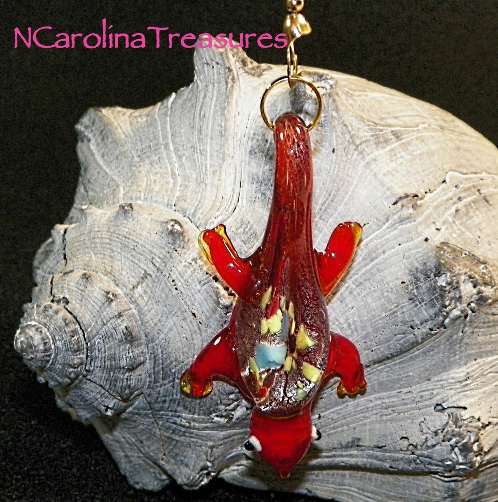 GLASS CEILING FAN SWITCH PULL RED MULTICOLORED LIZARD GECKO SALAMANDER LG PAIR