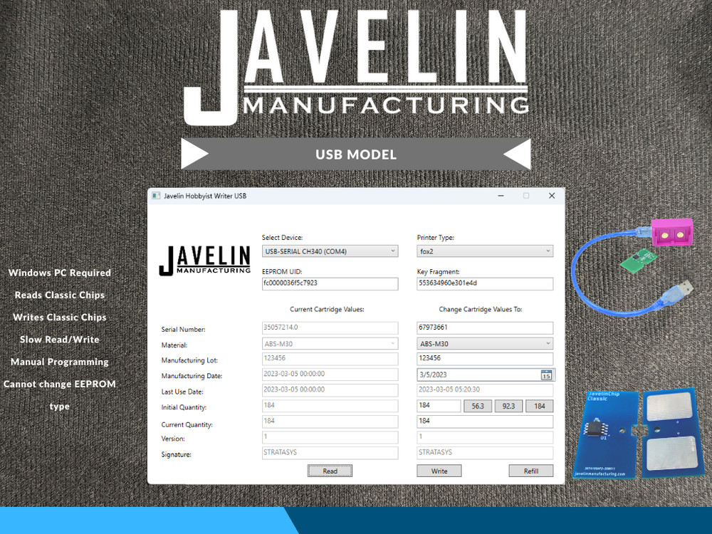 Model 00: Model & Support Refill System for Stratasys® Classic Printers USB