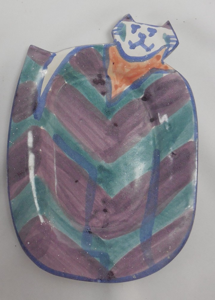 Hand Decorated Ceramic Pottery Cat Dish Tray