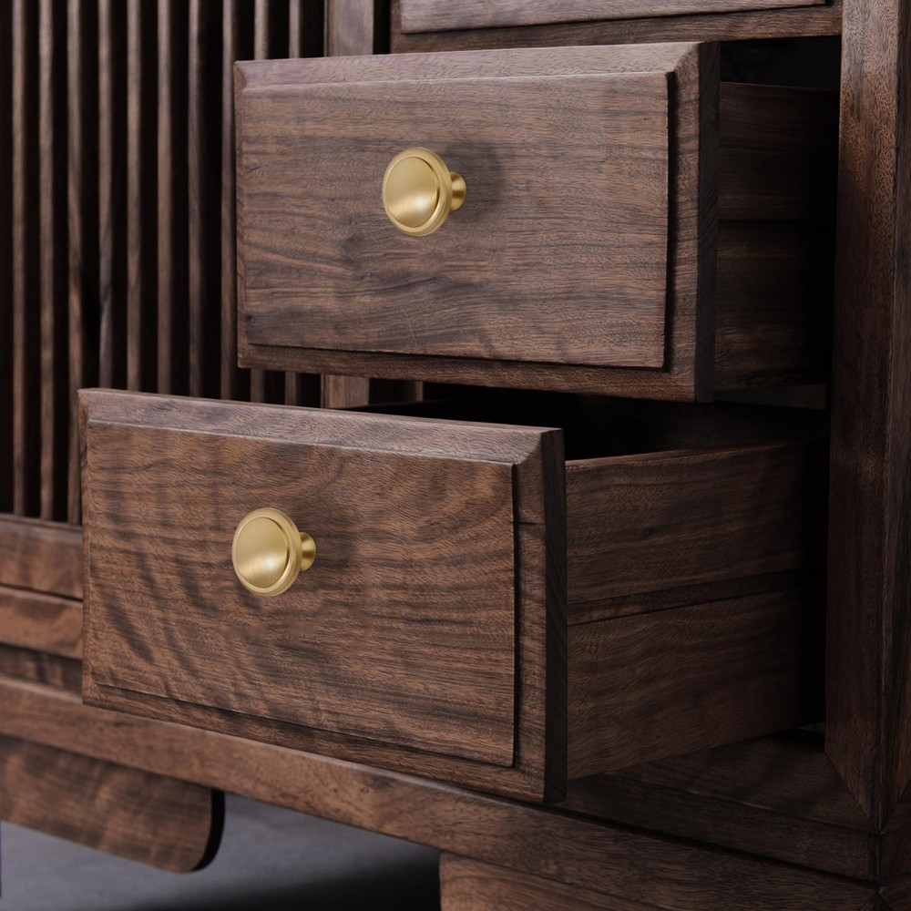 5-Pack Solid Brass Cabinet Knobs, Round Gold Knobs for Dresser Drawers, Brush...