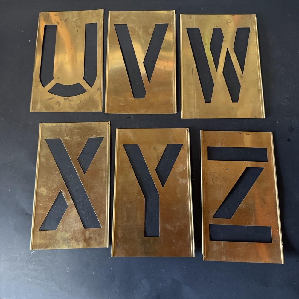 Reese's 6" inch Vintage Brass Interlocking Adjustable Letters stencils complete