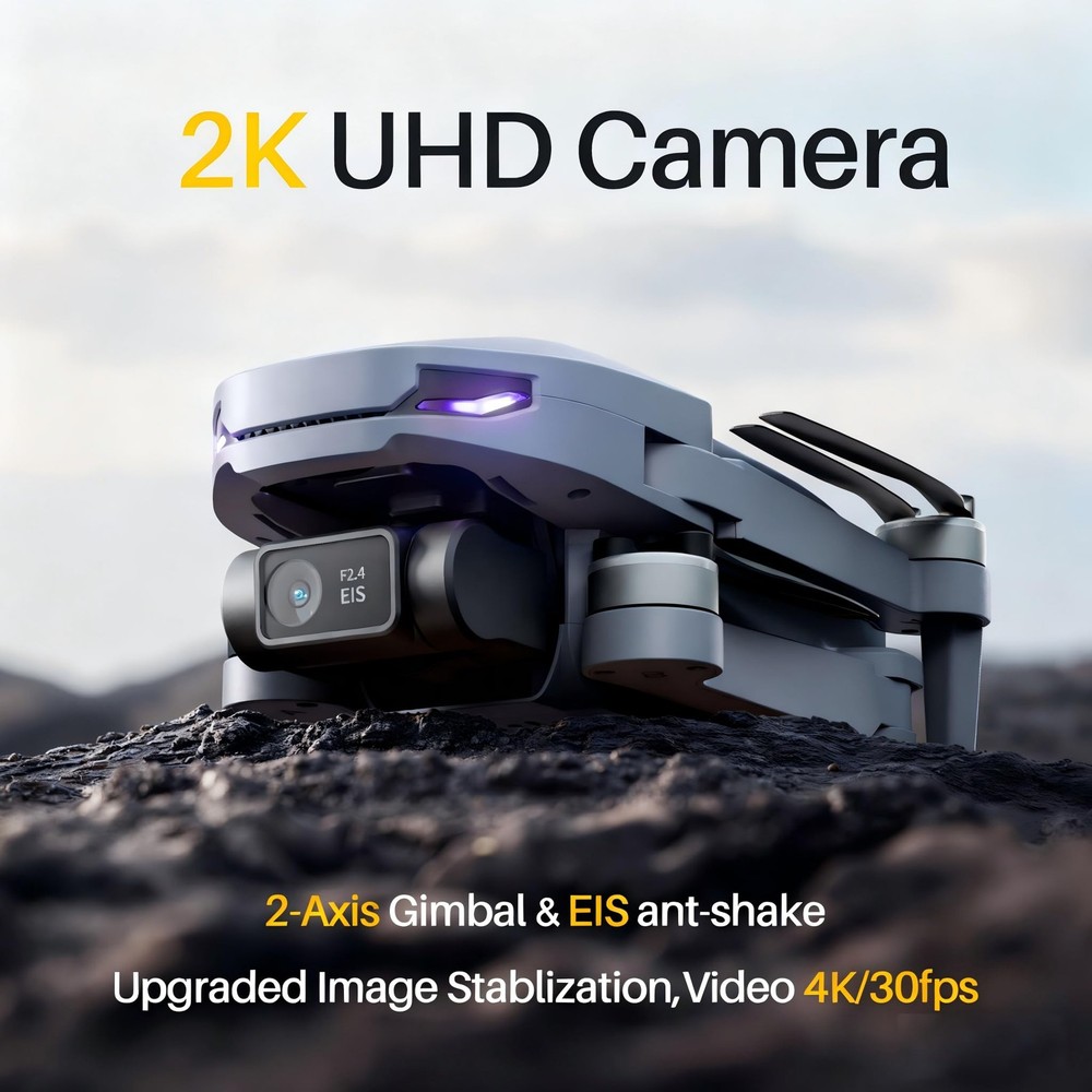 GPS Drone with 2K EIS Camera for Adults,Foldable RC Drones Auto Grey