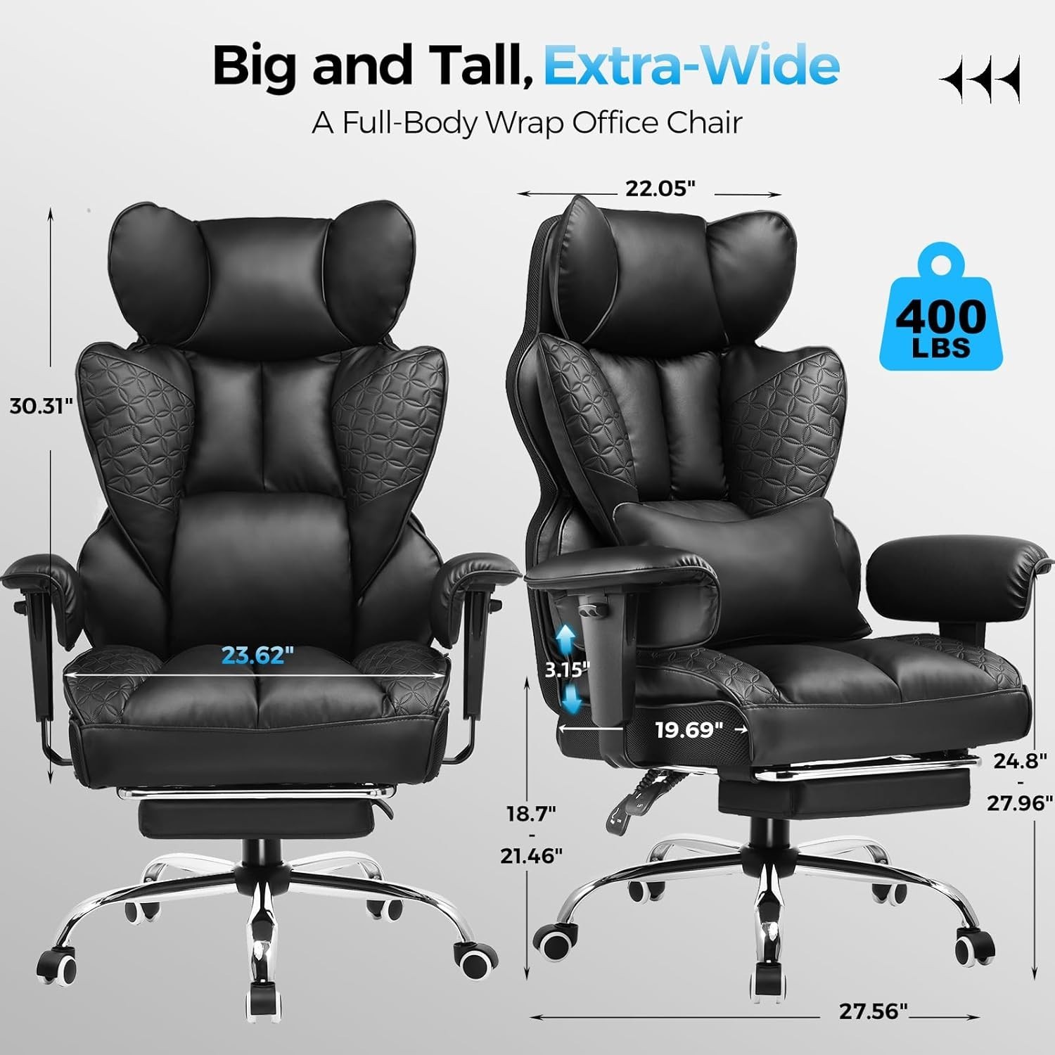 GTRACING Big and Tall Gaming Chair 400lbs Heavy Duty Office Chair with Footrest,