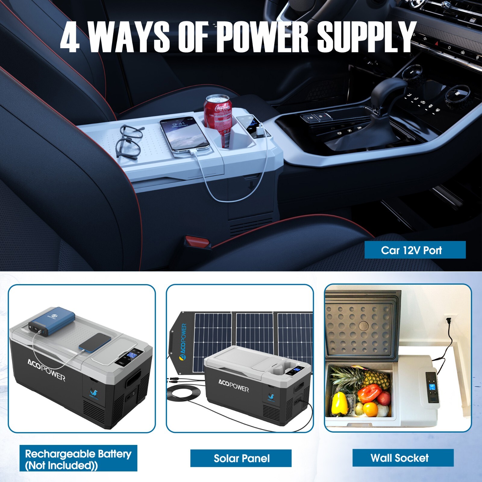 ACOPower 19QT Mini Solar Powered Car Fridge Freezer, Truck RV APP Control