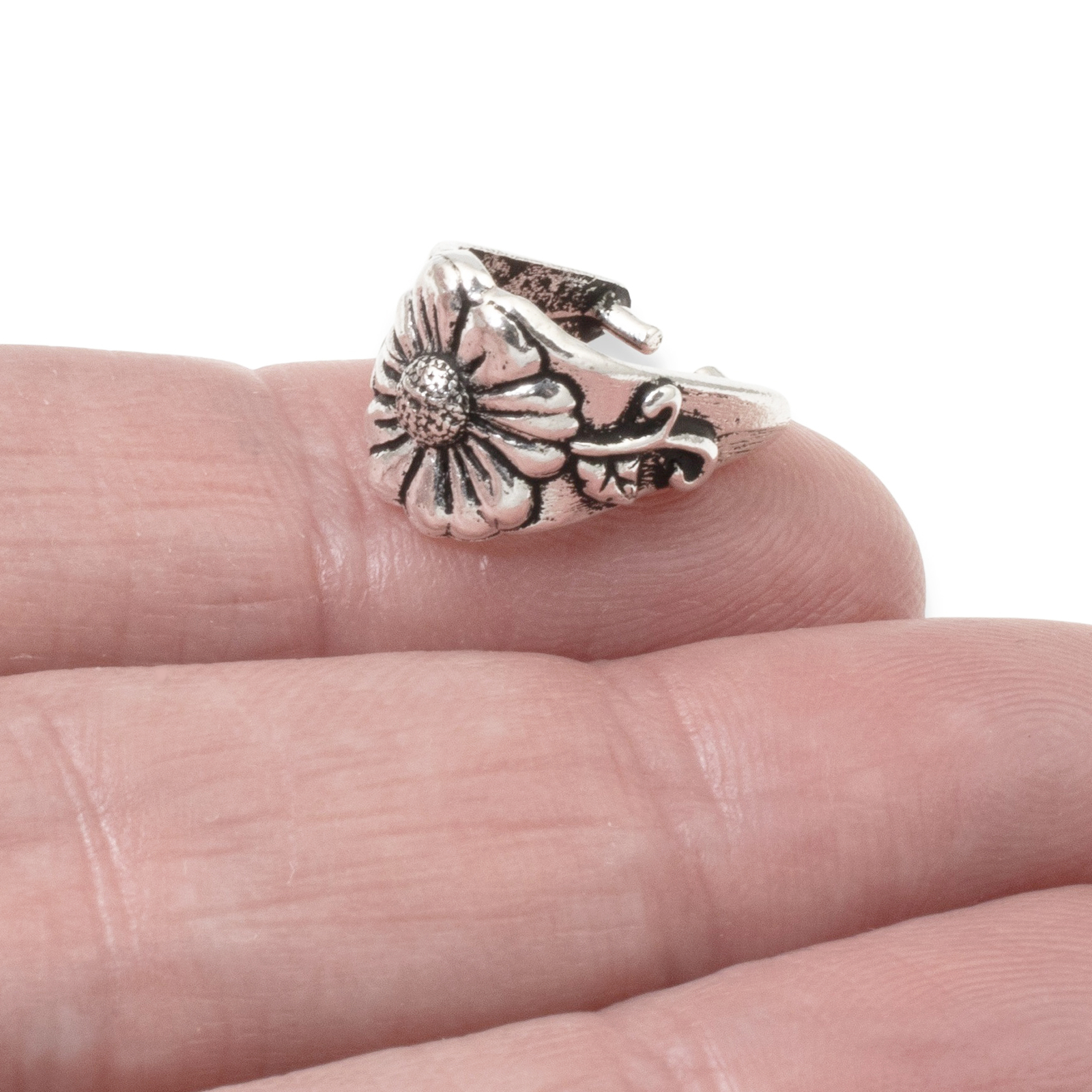 2 Silver Blossom Pinch Bails - TierraCast Vintage Style Pendant Holder