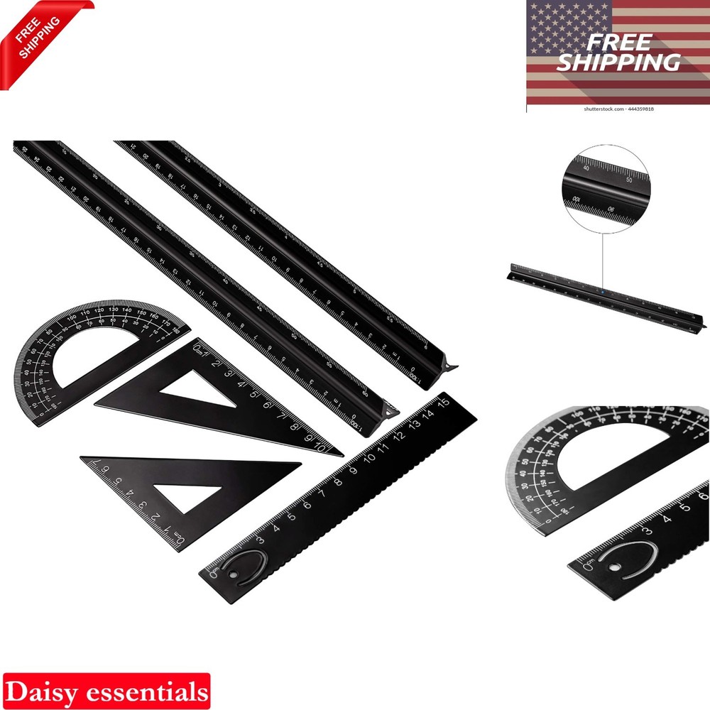 6 Pcs Aluminum Engineering Scale Ruler Set 12 Inch Drafting Tools for Architects