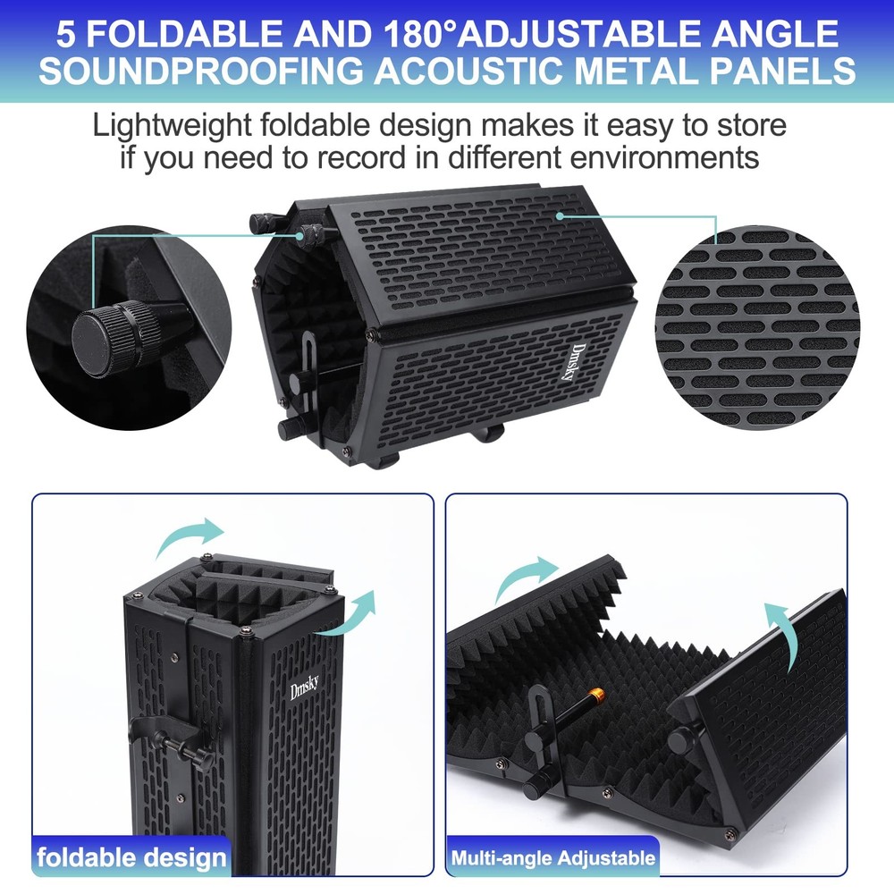 Microphone Isolation Shield with Pop Filter & Tripod Stand for Recording