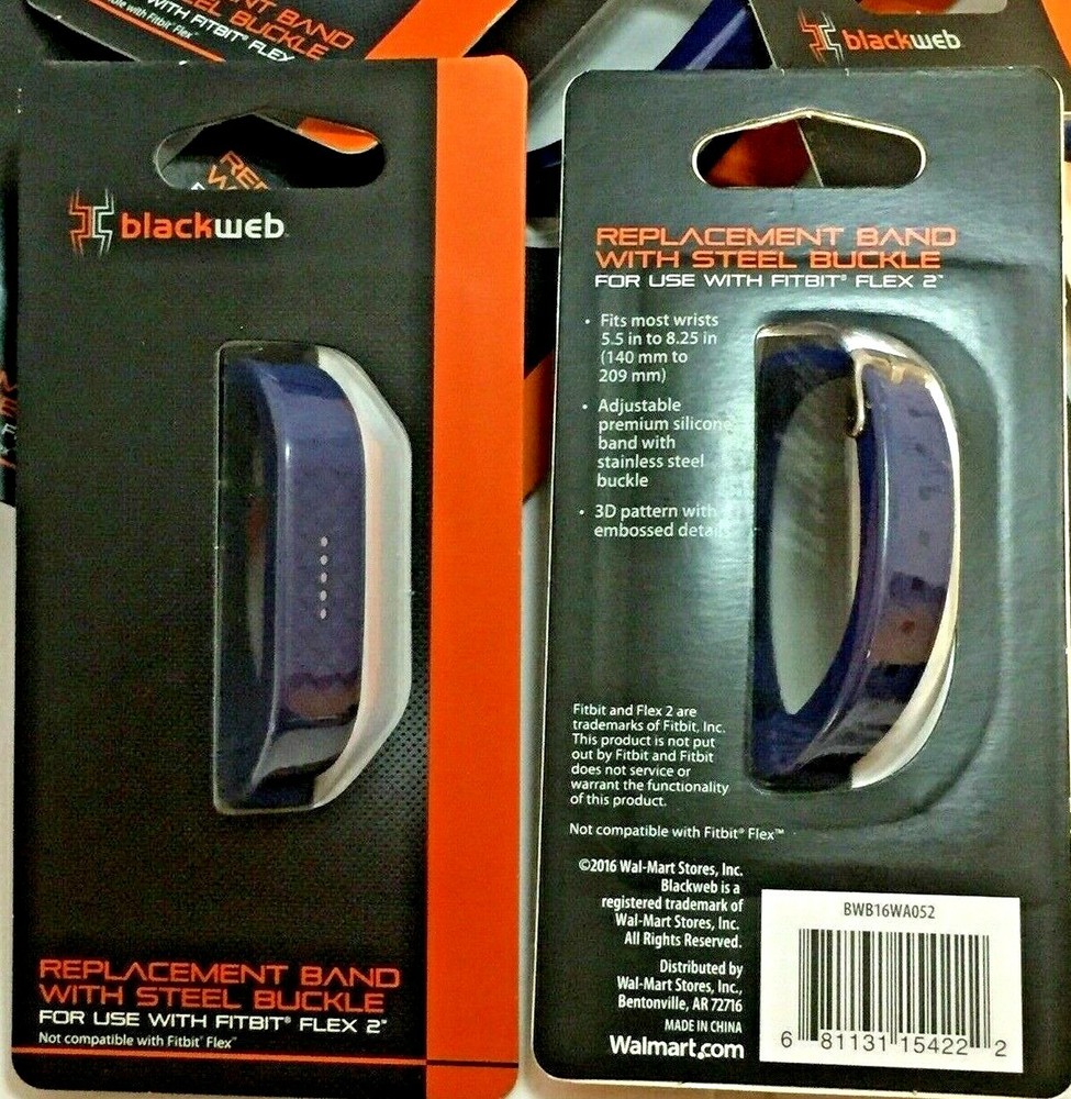 Solid Navy Blackweb REPLACEMENT Fitbit Flex 2 Band with Silver Steel Buckle NIP