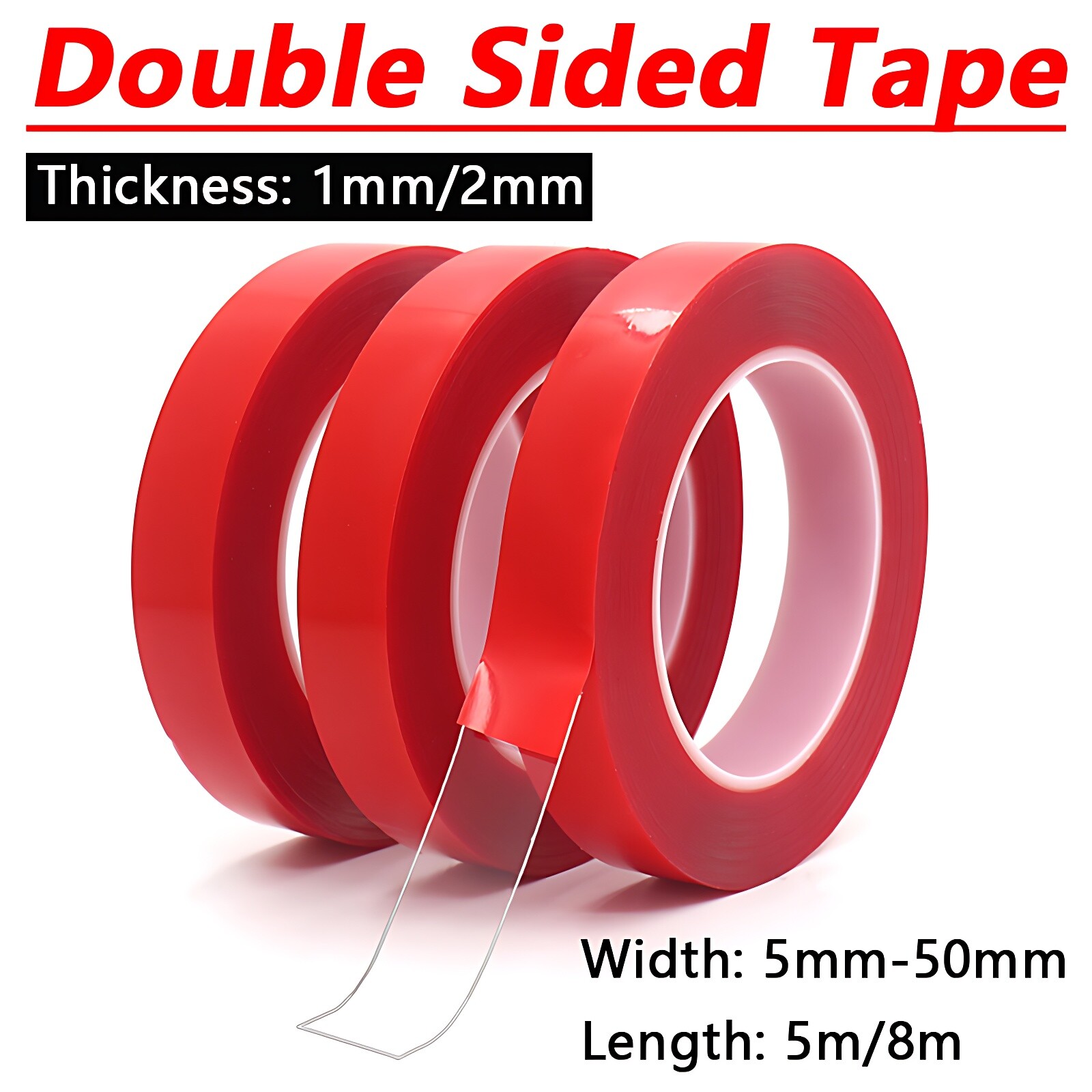 DOUBLE SIDED TAPE HEAVY DUTY ADHESIVE STRONG STICKY MOUNTING ROLL 5mm-50mm WIDE