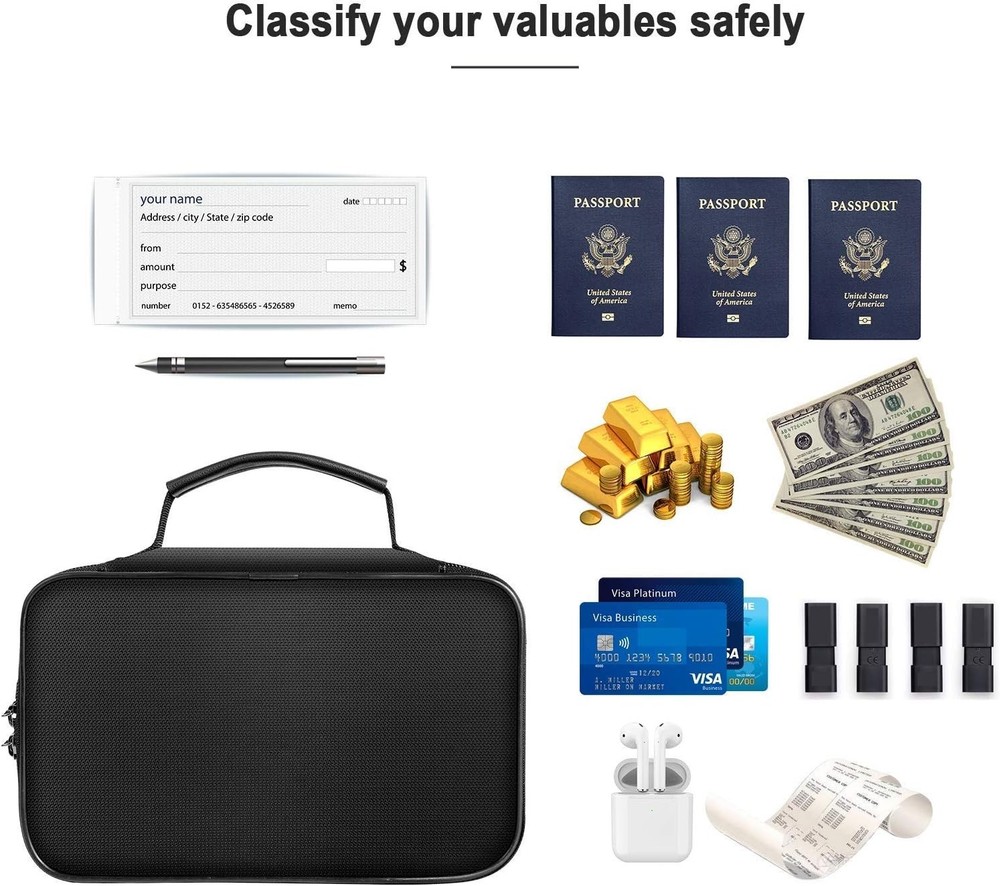 Organizer Case Fireproof Document Bag with Lock (9”x 5.3”x 3.7”), 3-Layer.
