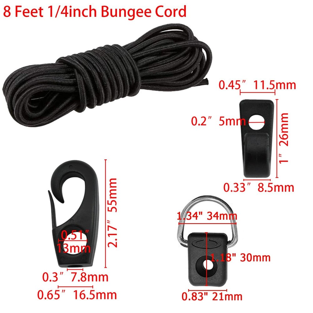 Kayak Deck Rigging Kit Accessory 8 ft Bungee Rope with Bungee Rope Ends Hooks...
