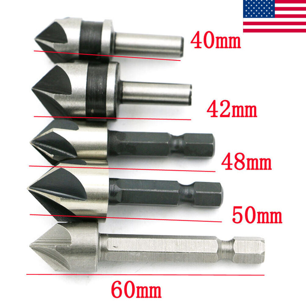 5pcs 82 Degree Chamfer Angle HSS 5 Flute Countersink Drill Bit Set Tool
