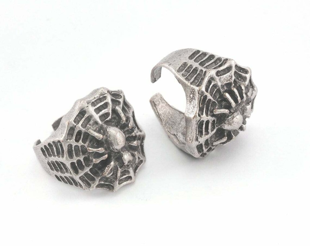 Spider Web Adjustable Ring Antique Silver Plated brass 19mm 9US Horror Ring 3679
