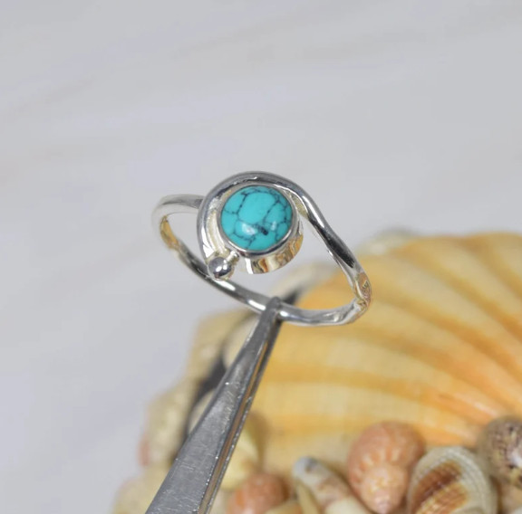 Silver Turquoise Ring Solid 925 Silver Handmade Unique Women Ring All Size SR84