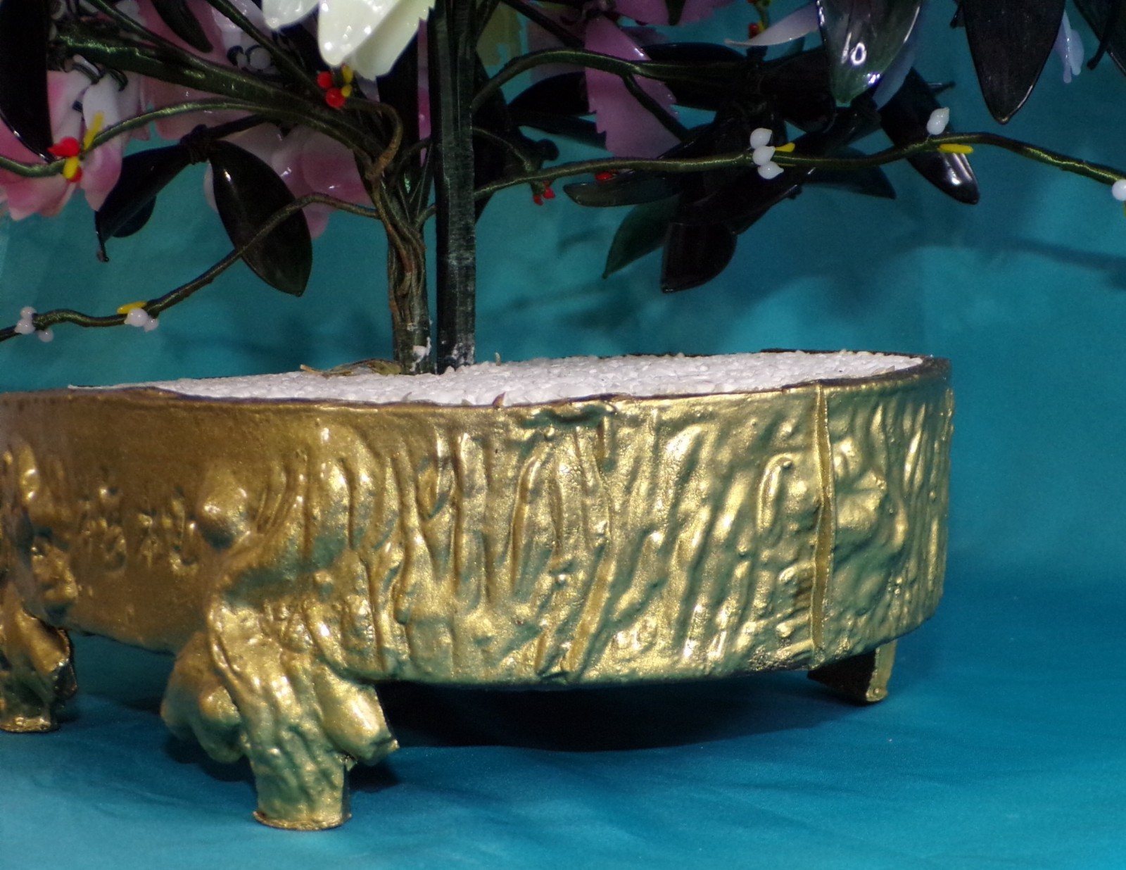 Large Jade Quartz Stone Glass Flower Bonsai Tree Vintage 20H x 30W Centerpiece