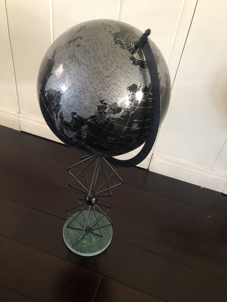 Mid-Century Designed Black/Silver World Globe [Unique]