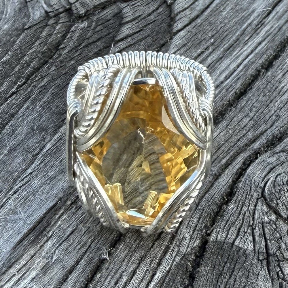 Handmade Solid Sterling Silver Wire Wrap Faceted Citrine Ring Great Gift Idea