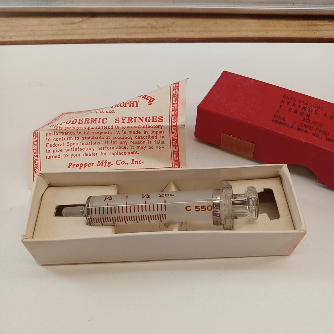 Vintage Glass Syringe Luer 2cc Original Package Propper Trophy 1960's READ