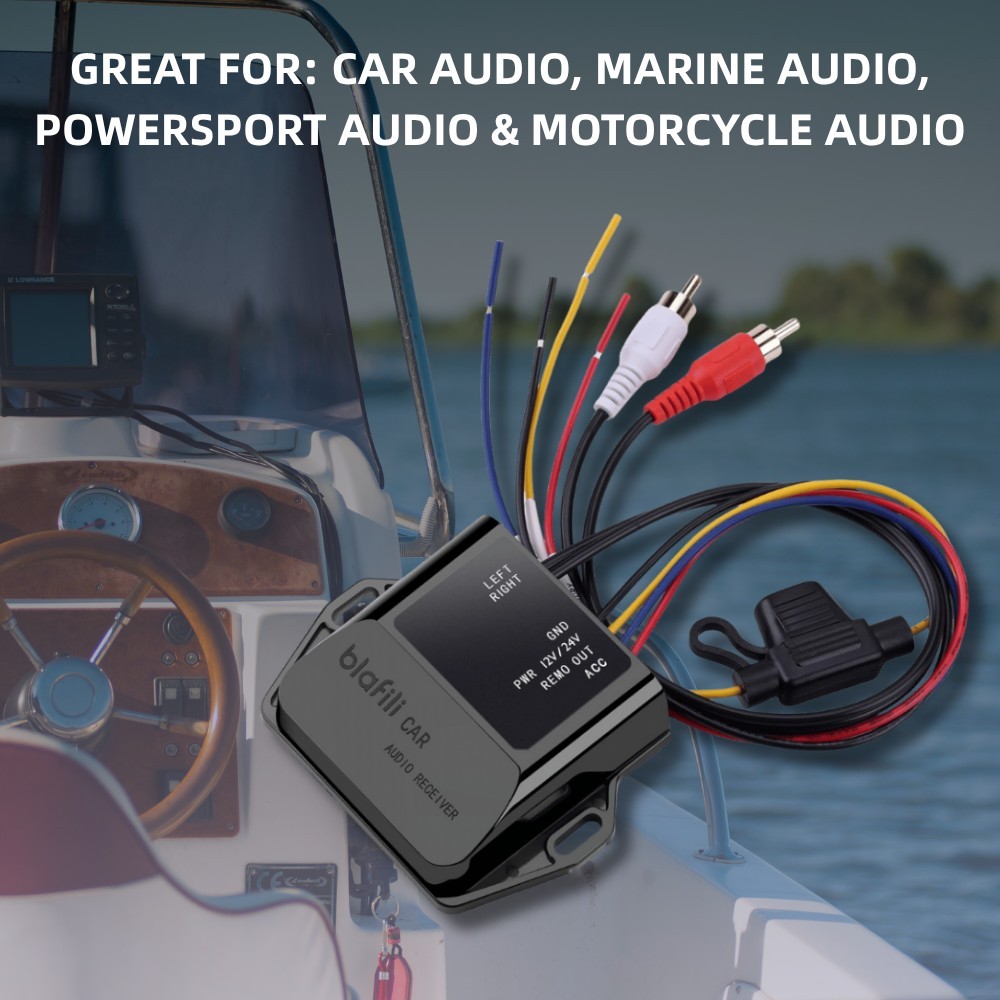blafili CAR Bluetooth RCA Receiver for Car/Marine Amp, 12V/24V, ACC Trigger