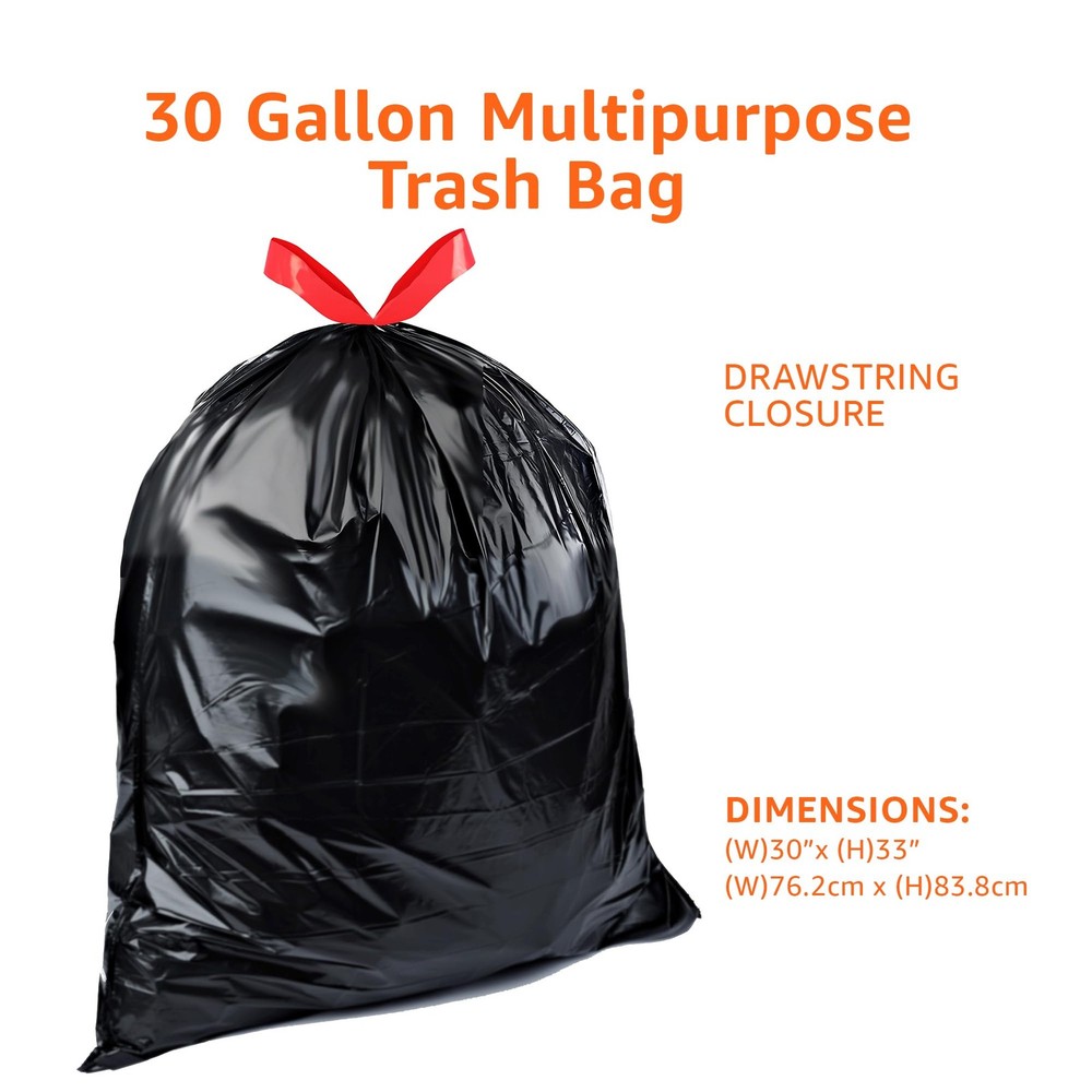 Amazon Basics Multipurpose Drawstring Trash 50 Count (Pack of 1), Red,Black