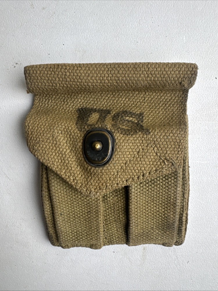 ORIGINAL WWII US ARMY M1942 .45 PISTOL AMMO MAGAZINE BELT POUCH-OD#3 Nice