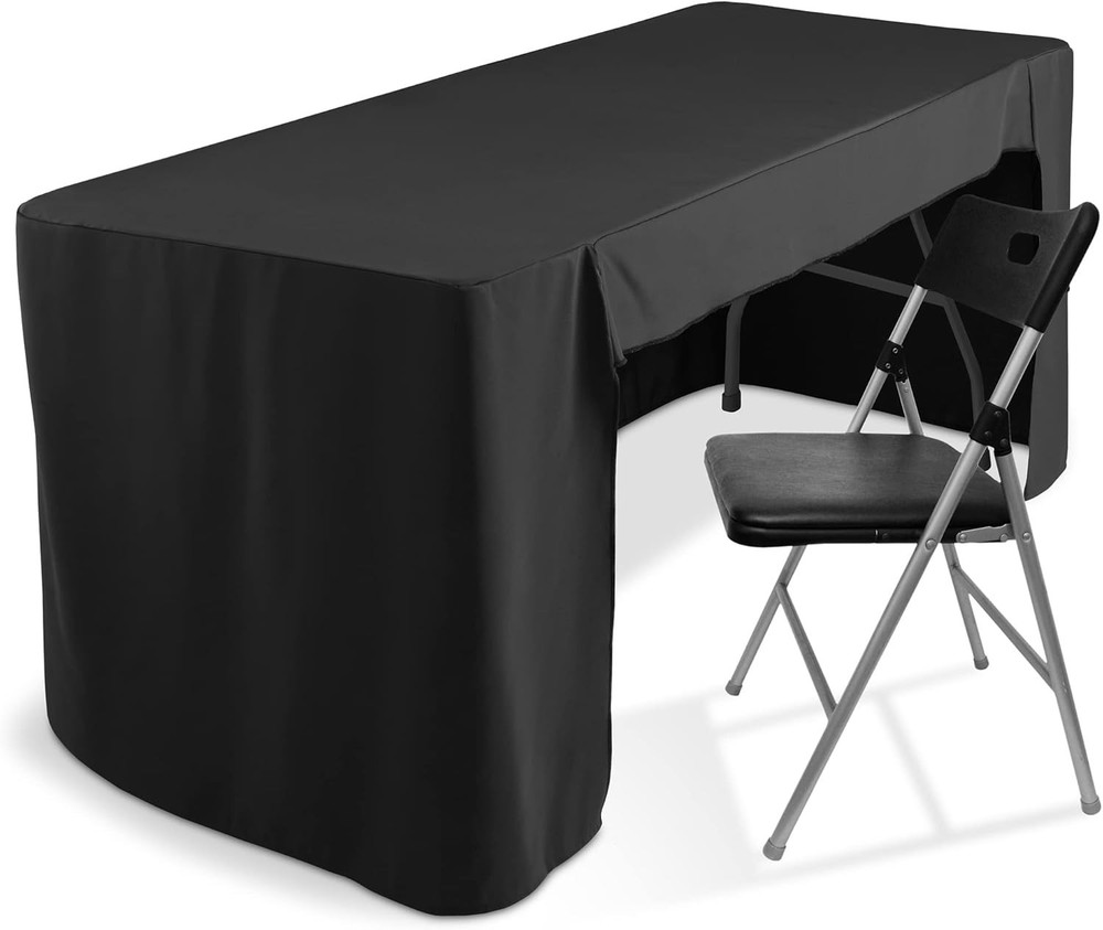 6' Trade Show Table Cover - Open Back Fitted Tablecloth - Black