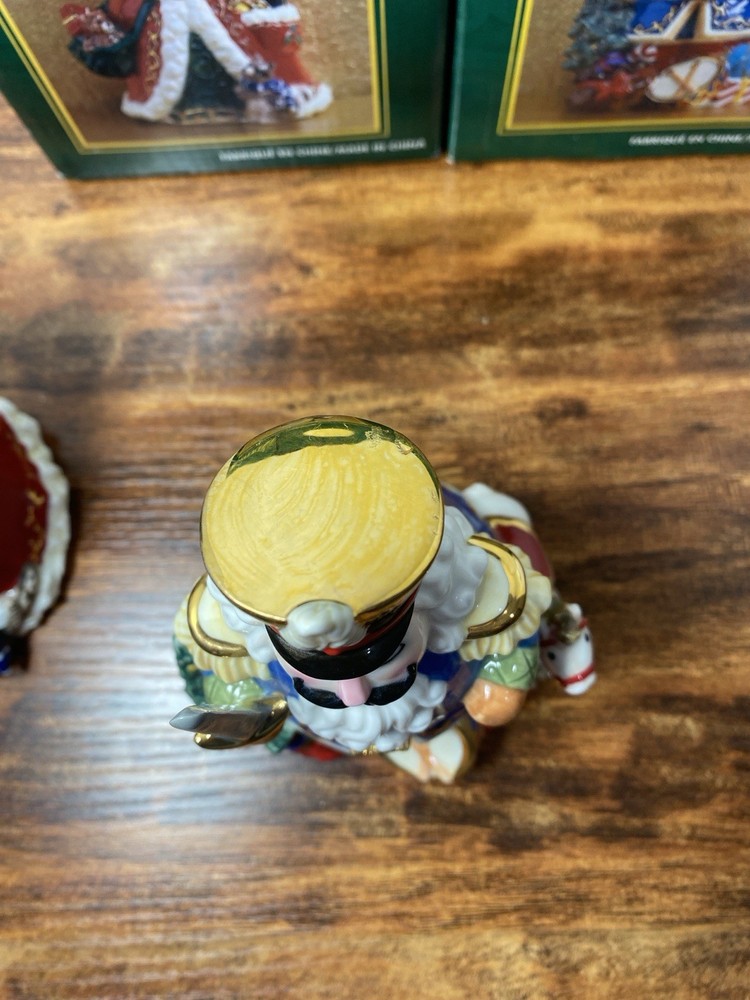 2 Traditions Porcelain Decorative Keepsake Box Hand Painted Santa & Nutcracker