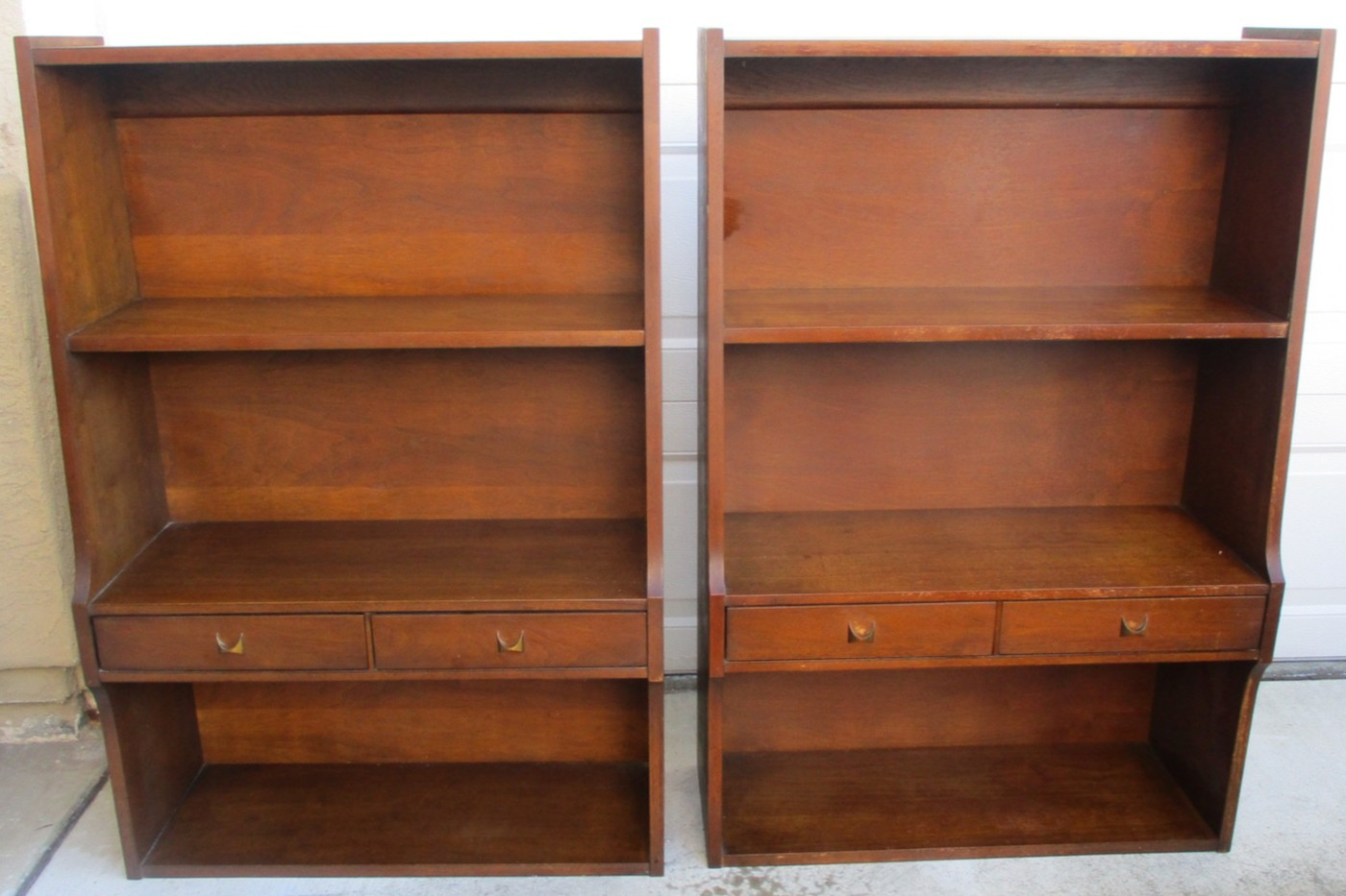 Broyhill Brasilia 1962 Mid Century 2 Drawer/1 Shelf Wood & Brass Bookcases Set/2