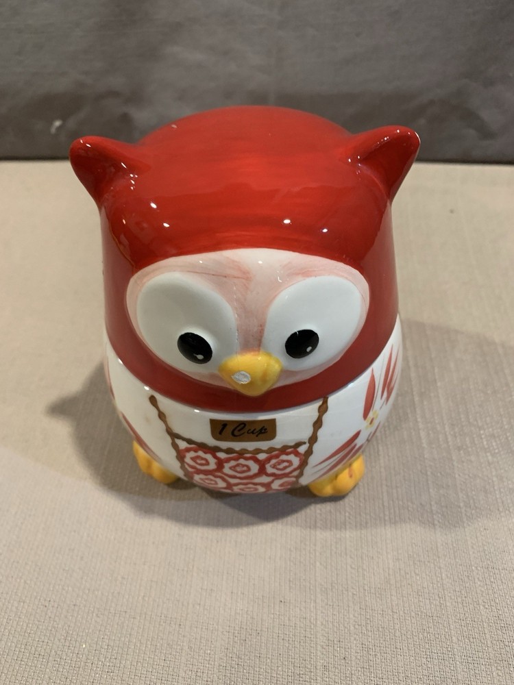 Temptation By Tara Old World Owl Nesting Ceramic Measuring Cups Red Pattern